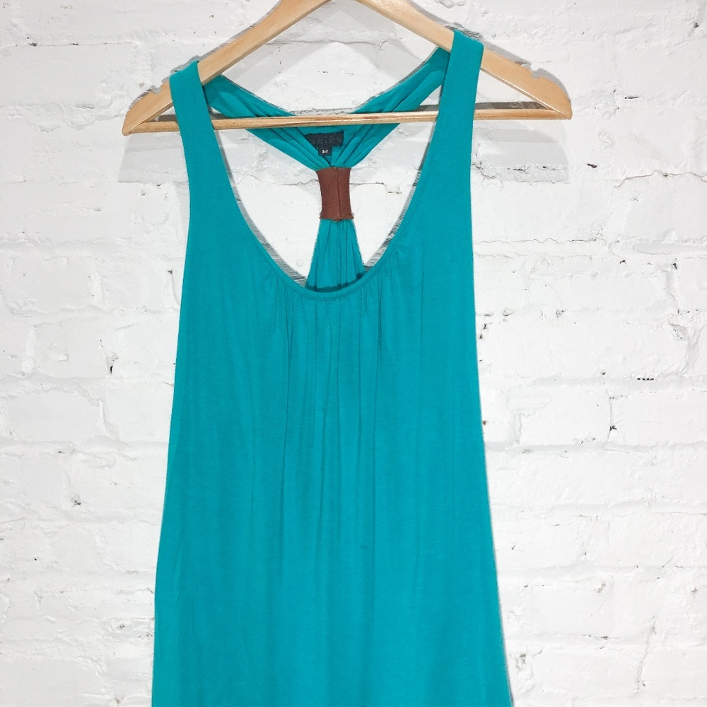 Turquoise Top with Leather Detail